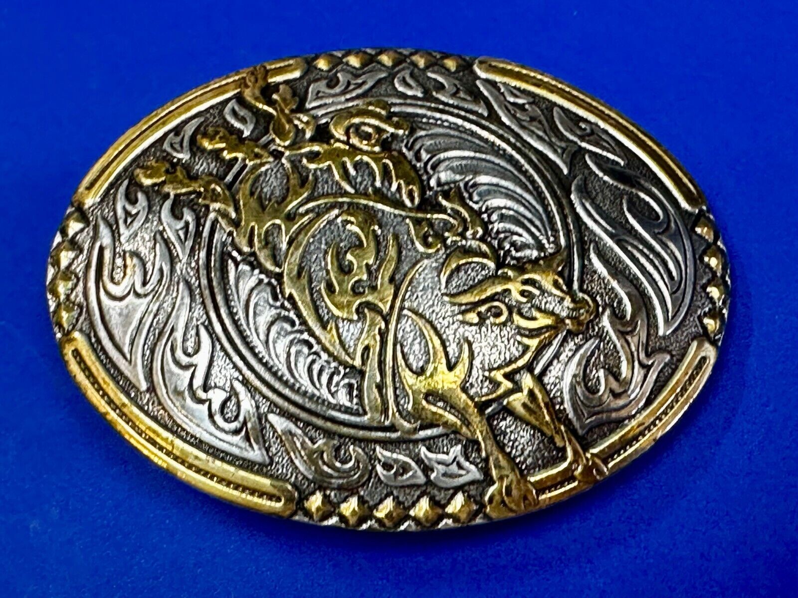 Abstract Rodeo Bull Cow Steer Ornate Two Tone Western Belt Buckle by Crumrine