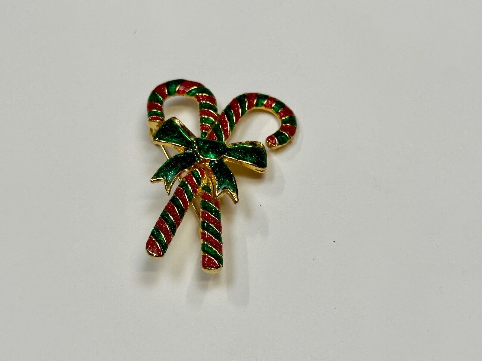 Vintage Candy Cain Pair with bow Christmas Holliday Brooch by AAI
