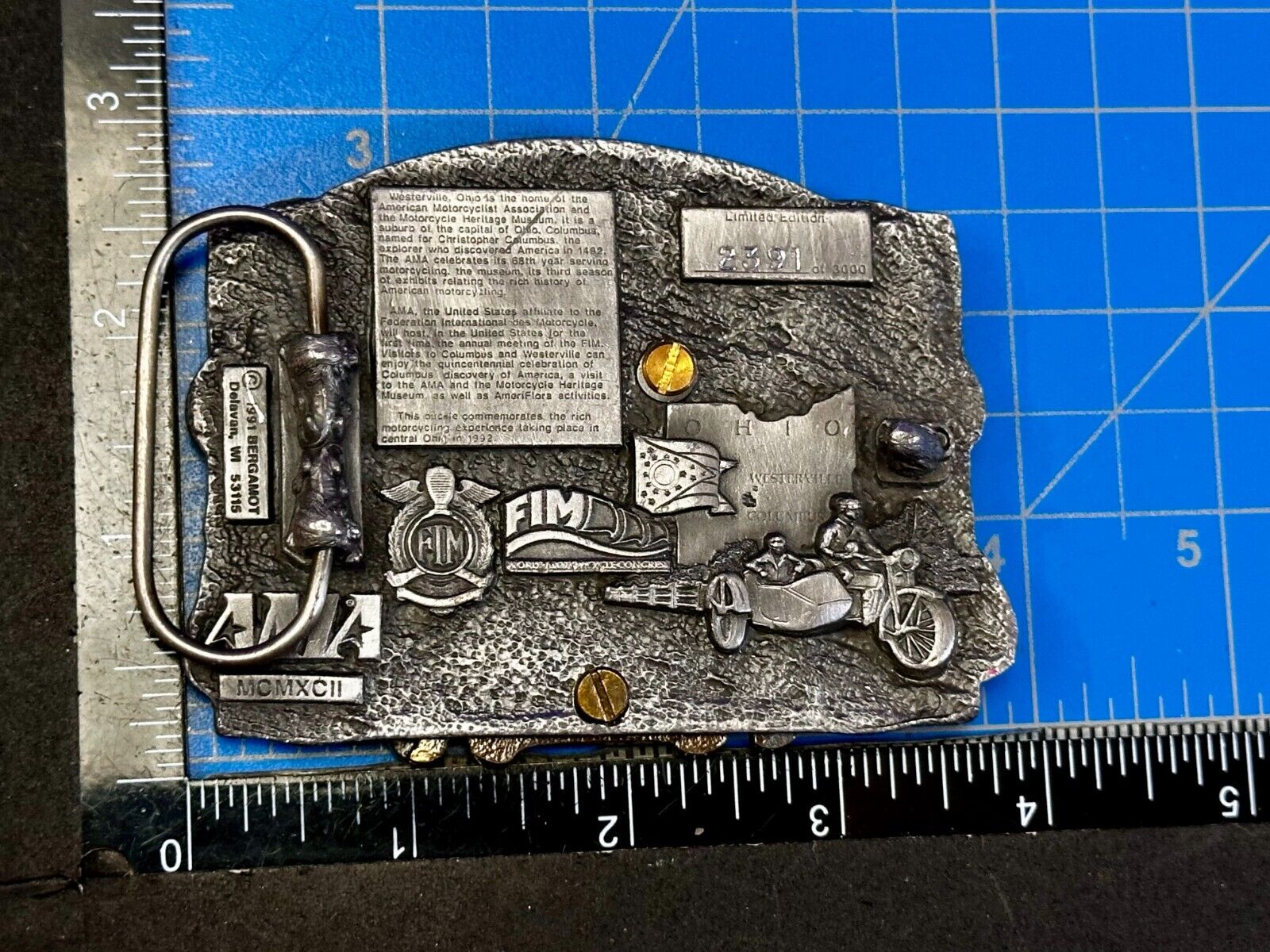 AMA American Motorcyclist Asso. Columbus Ohio 1992 Commemorative Belt Buckle