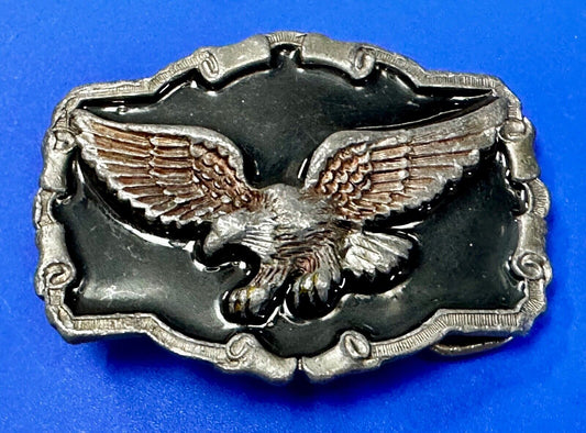 Vintage 1983 Patriotic Flying EAGLE western framed Great American Belt Buckle