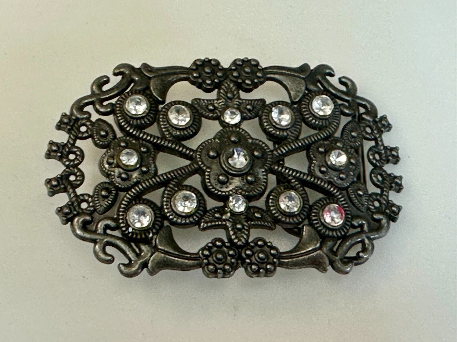 Victorian Style Chunky Clear  Rhinestone Accents See Through Vintage Belt Buckle