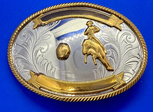 Vintage Barrel Racing Trophy Award Blank Ribbon Vtg. German Silver Belt Buckle