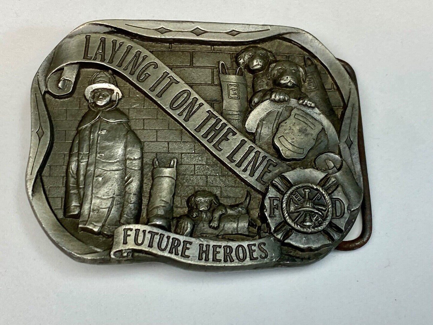 vintage Fire Fighter's Belt Buckle - 1996 Laying It On The Line  Limited Edition