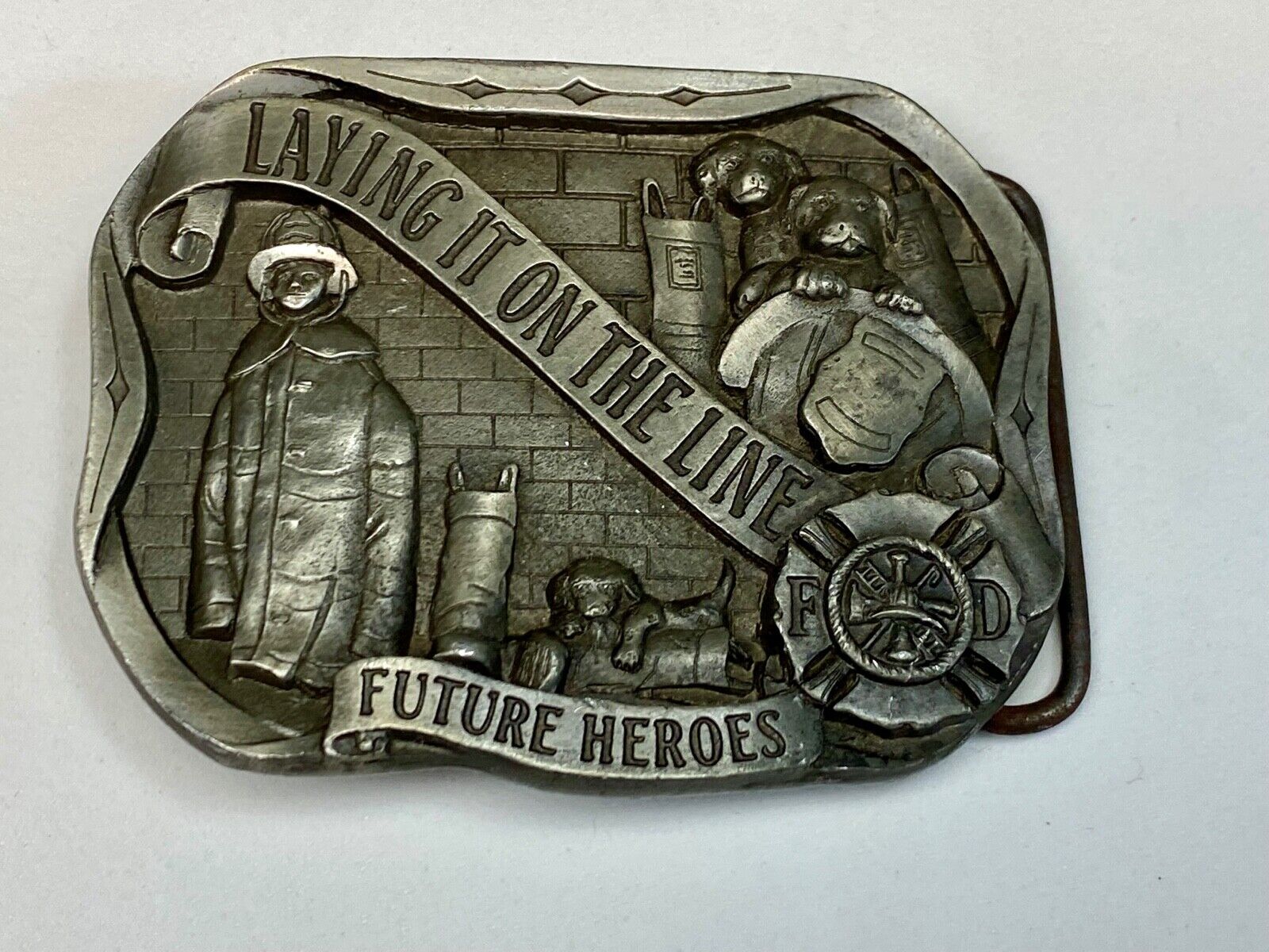 vintage Fire Fighter's Belt Buckle - 1996 Laying It On The Line  Limited Edition