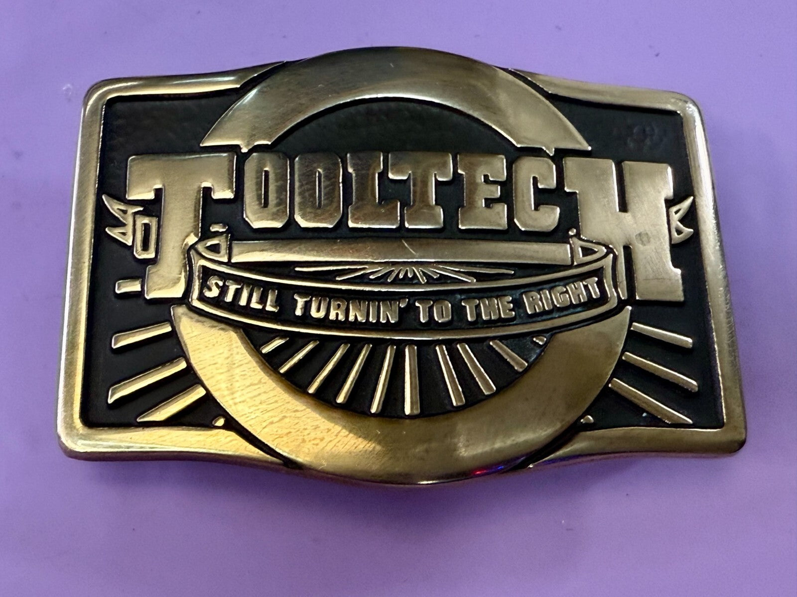 Tooltech Still Turnin To The Right Solid Brass VTG 1984 Anacortes Belt Buckle