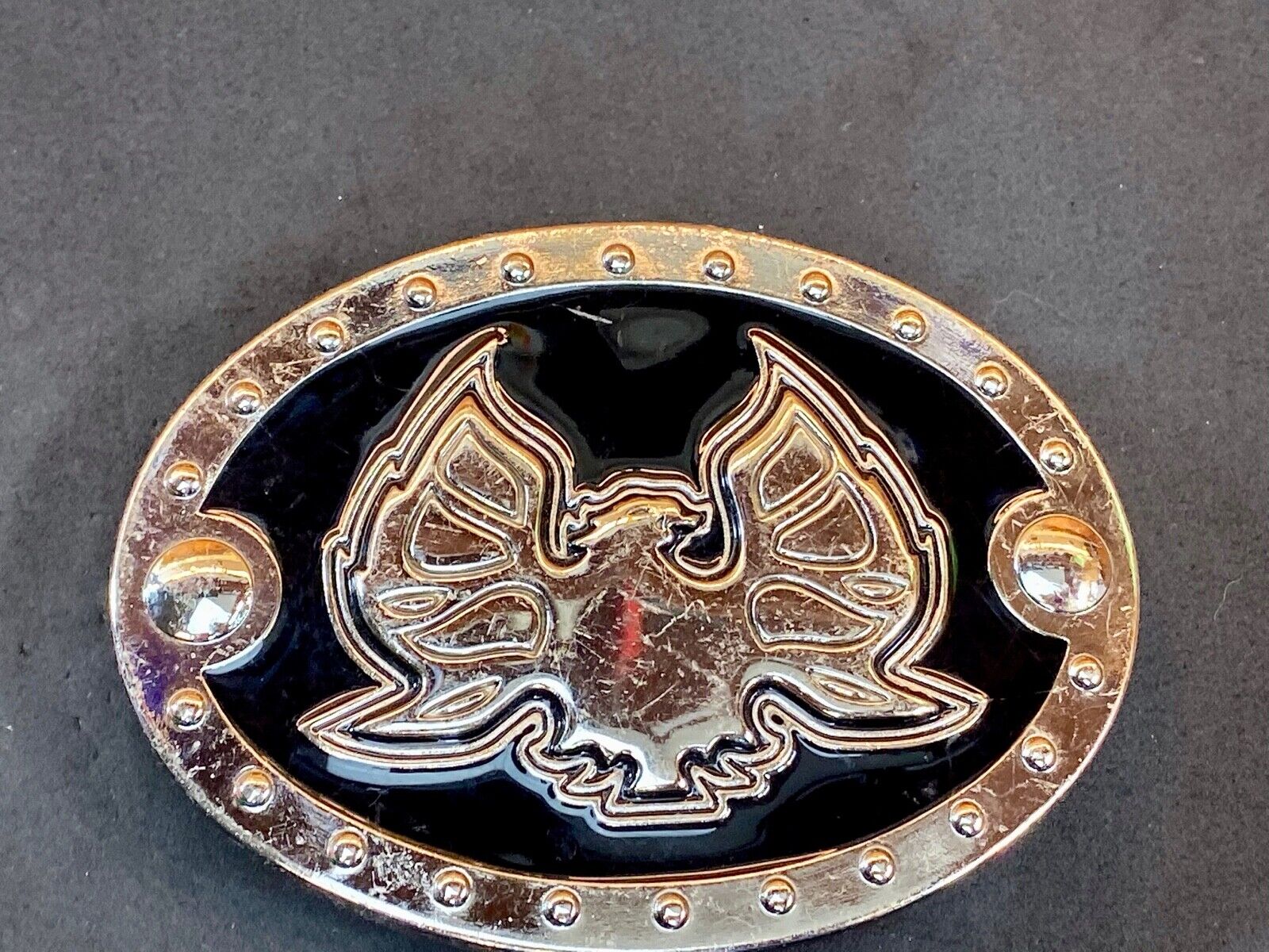 Unknown To Me Black And Silver Pattern Eagle Studded Game Or Logo Belt Buckle 