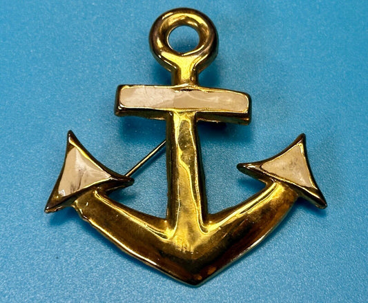 Anchor Ship Sailor Nautical Ocean Open Seas Gold Tone Vintage Brooch Pin