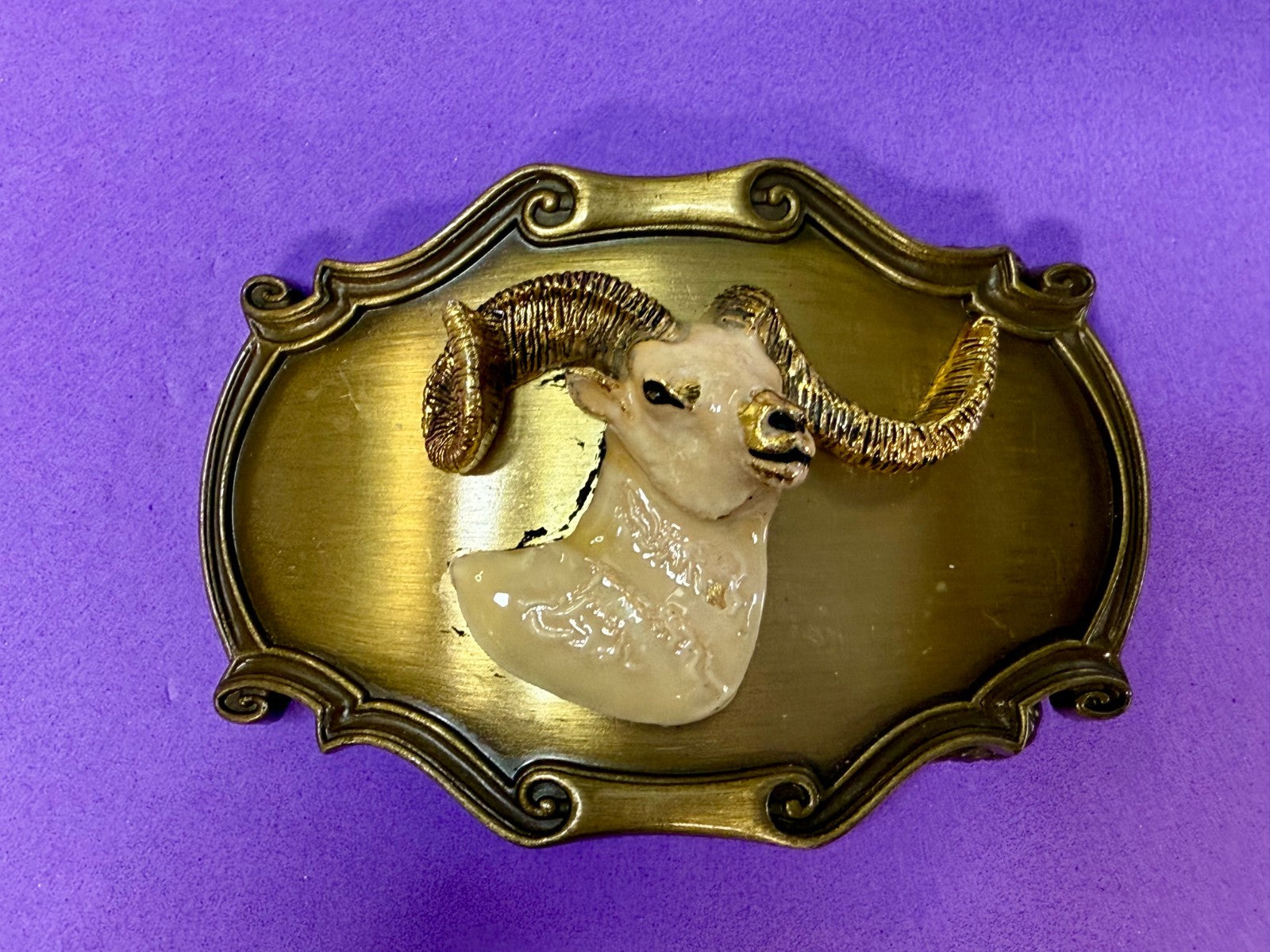 3D Big Horn Sheep Ram Head Mountain Goat Vintage 1978 Rain-Tree Belt Buckle