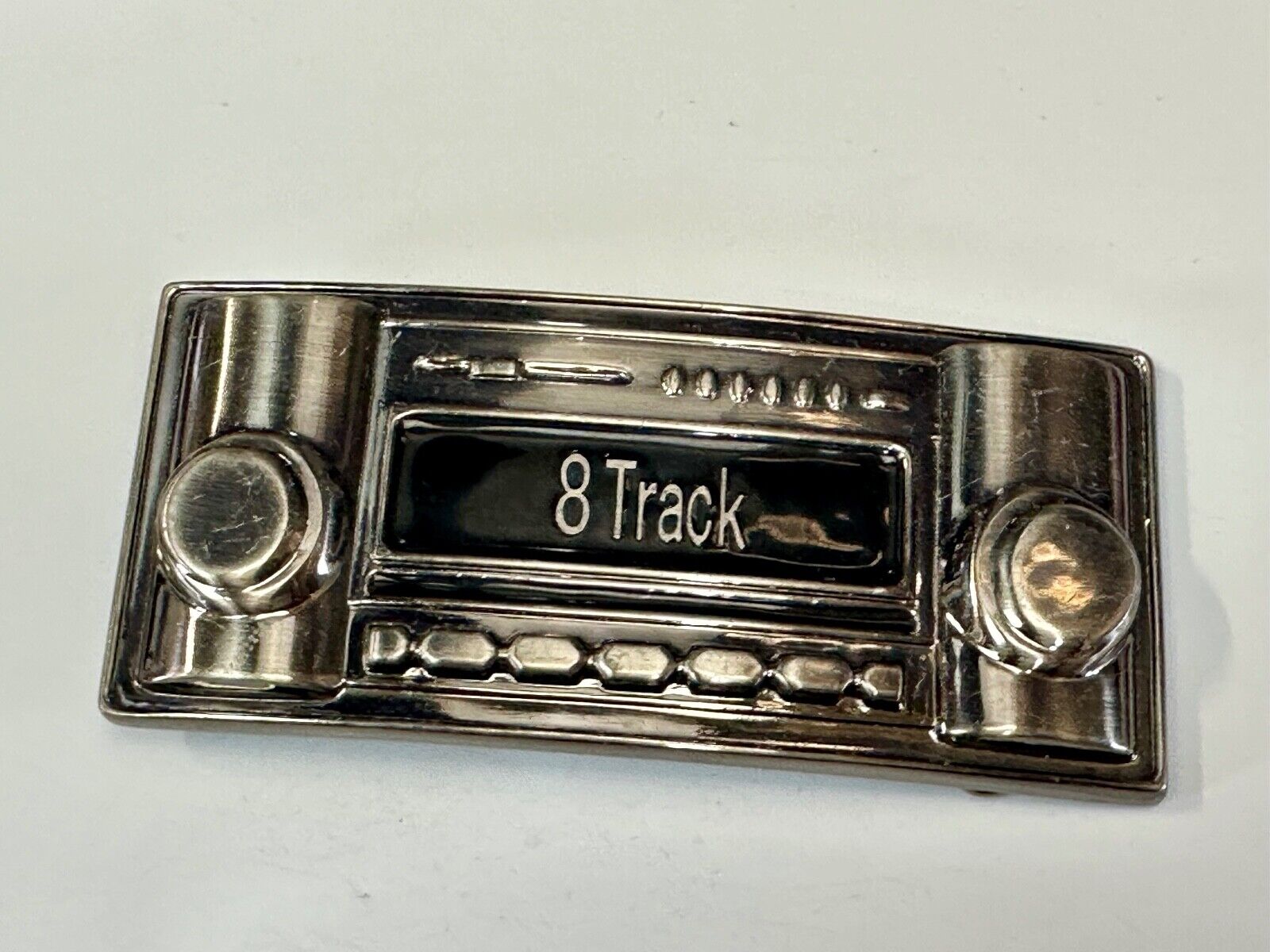 8 Track Stereo Radio Player Retro Silver & Black Color Belt Buckle