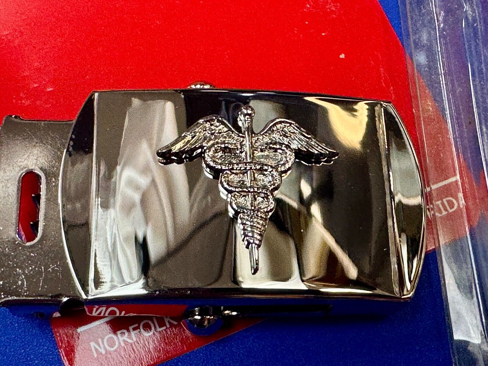 Vanguard US Navy Caduceus Combat Medic Insignia NOS Silver Brass Belt Buckle V21