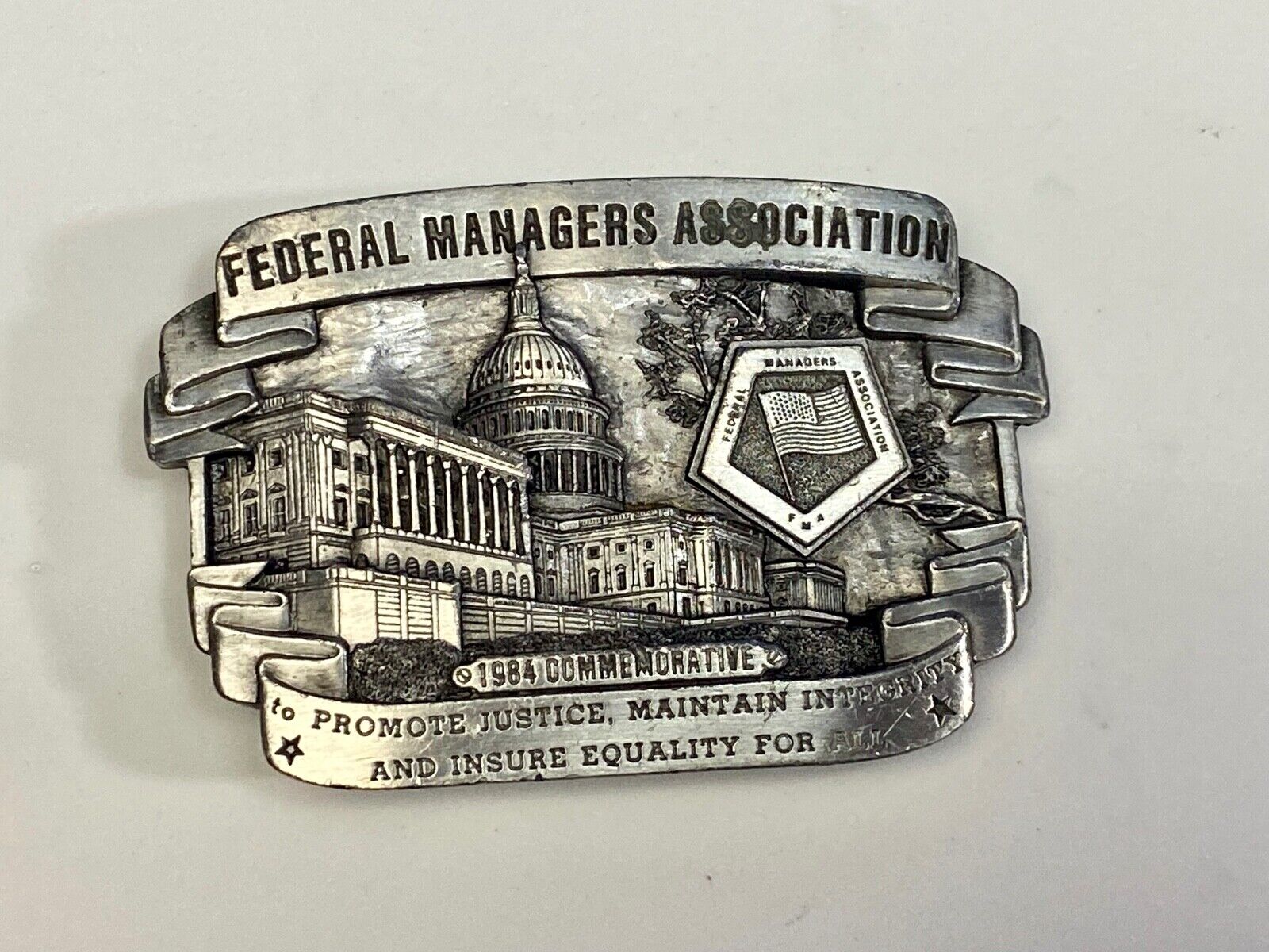 Vintage 1980'S Federal Managers Association 1984 Commemorative Belt Buckle 