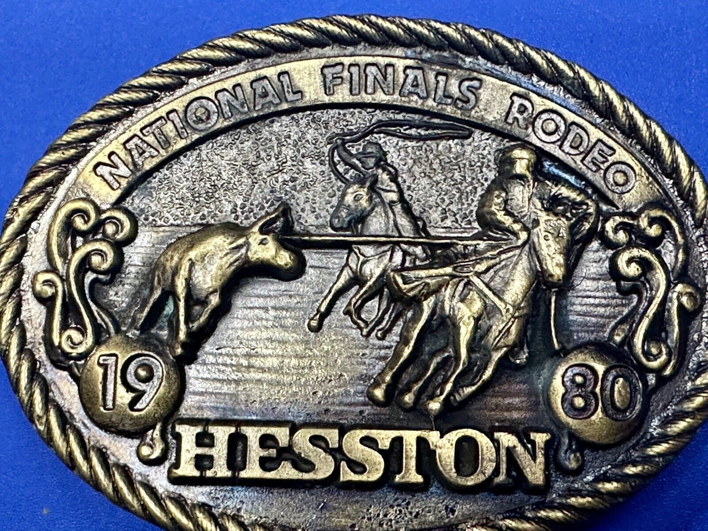 1980 National Finals Rodeo Hesston NFR Western Roping Cowboy belt buckle