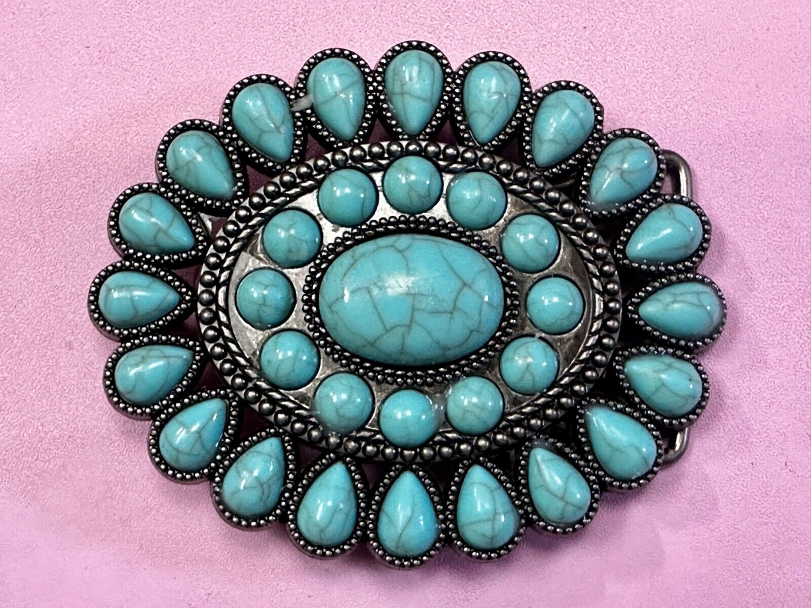 Beautiful Faux Turquoise Covered Hippie Vibe Western Cowgirls Belt Buckle #2049