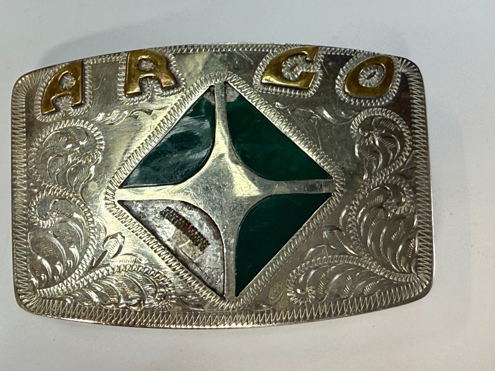 Arco Company?  Inlay Inlaid Western Engraved Vintage Belt Buckle - To Repair