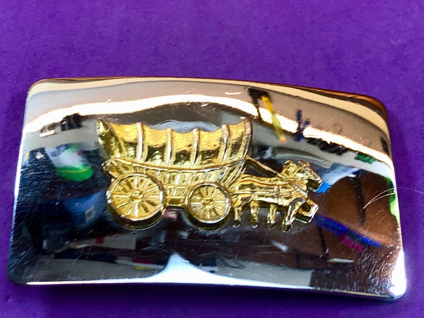 USA MADE dual tone horse pulling carriage Western Centerpiece Belt Buckle 