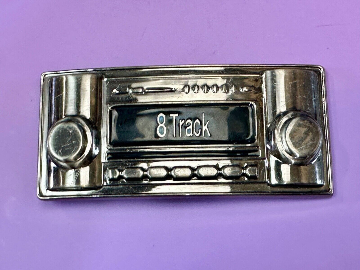 8 Track Stereo Radio Player Retro Silver & Black Color Belt Buckle