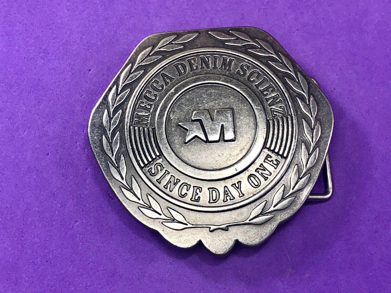 Unique shape , Vintage MECCA DENIM SCIENZ BELT BUCKLE - SINCE DAY ONE
