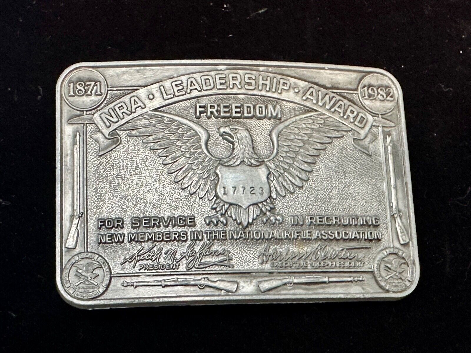 1871-1983 NRA Leadership Award Freedom Numbered Engraved Belt Buckle