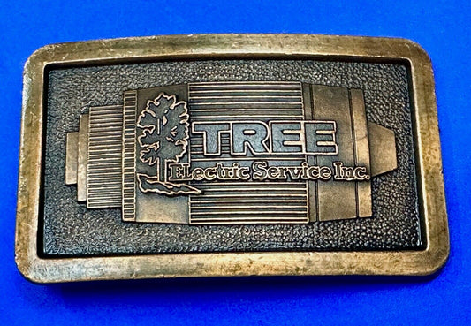 Tree electric service INC  Vintage advertising promo brass tone Belt Buckle