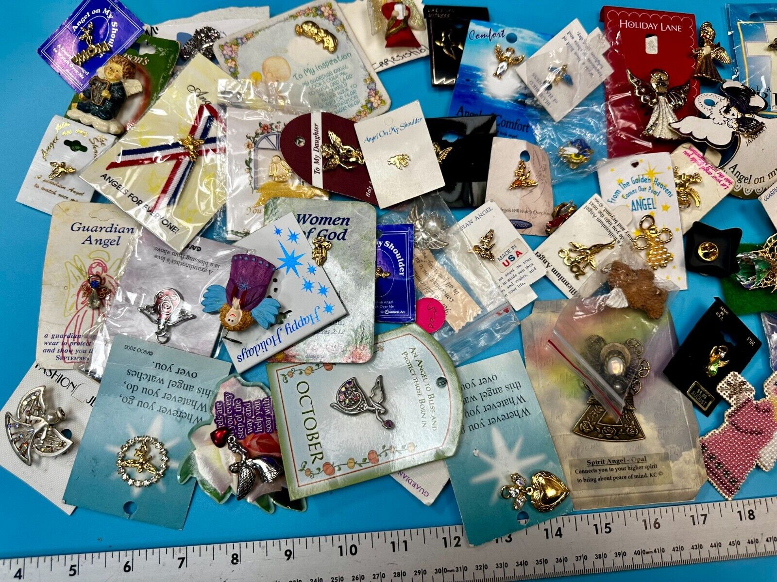Around 40 Angle NOS Religious Brooches Pins Resale Bulk Lot Junk Drawer Grab Bag