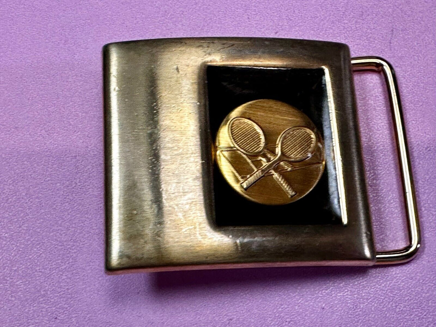 Two Tennis Racquet Sports Gold & Black Tone Belt Buckle by Lee N.Y USA