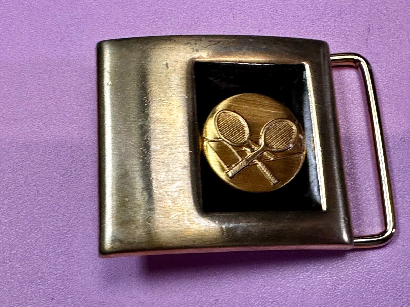 Two Tennis Racquet Sports Gold & Black Tone Belt Buckle by Lee N.Y USA