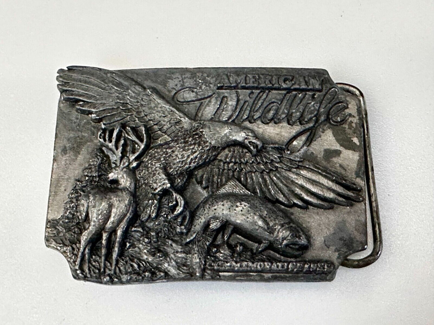 Americas Great Wildlife Deer Eagle VTG 1989 Commemorative Siskiyou Belt Buckle