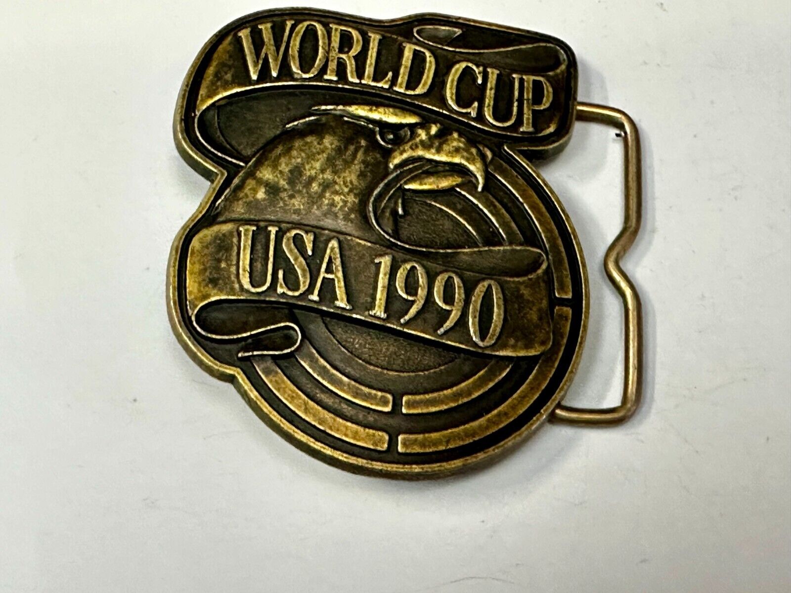 1990 USA World Cup Belt Buckle Brass Tone Vintage USA Made Belt Buckle