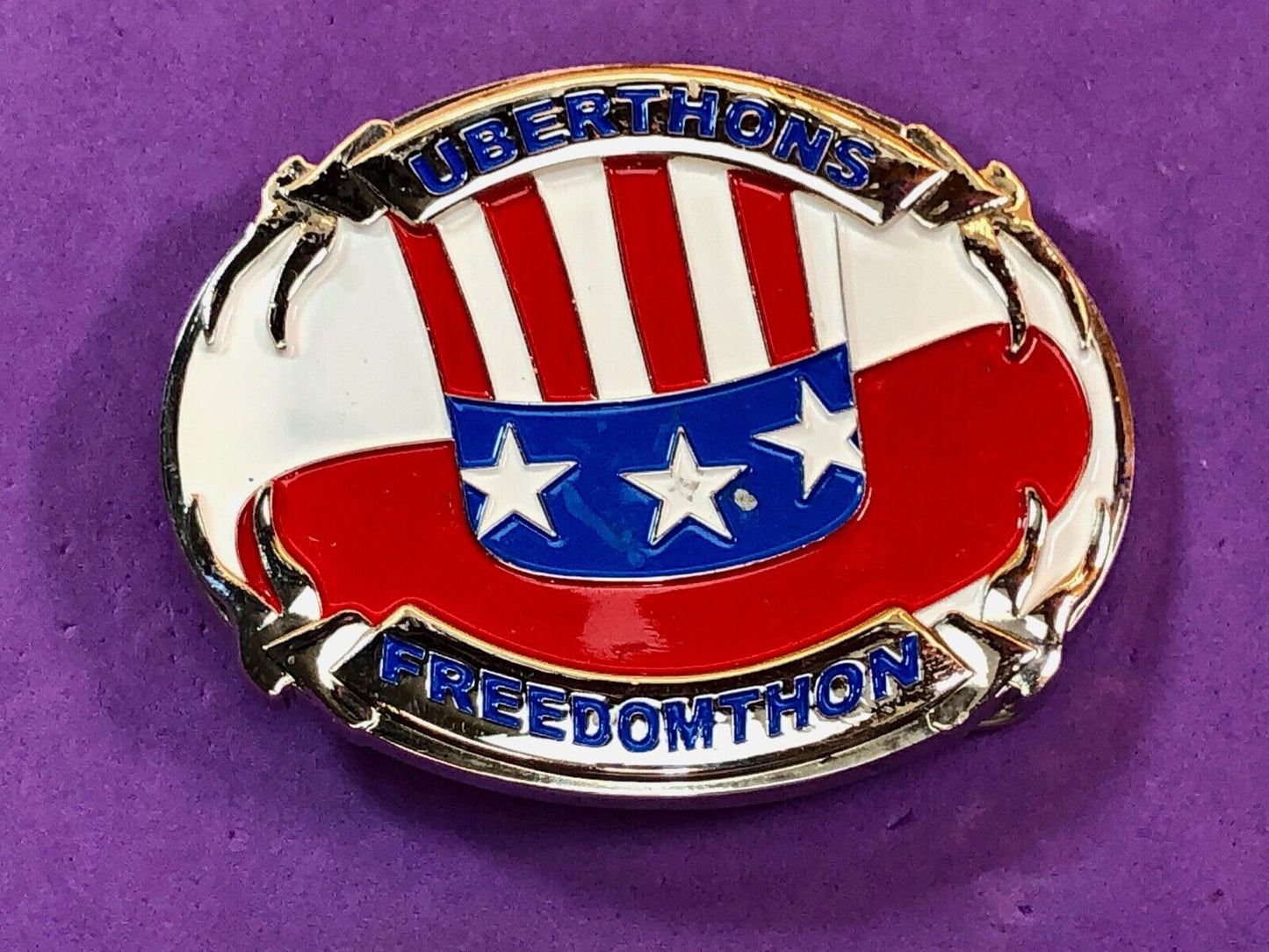 Uberthons FREEDOMTHON belt buckle Red white and blue Freedom Festival 