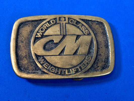 Vintage CM World Class Weightlifters Solid Brass belt buckle by DynaBuckle 