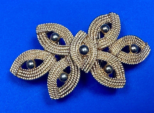 Vintage Abstract Flower pattern Two piece Interlocking gold tone 80s belt buckle