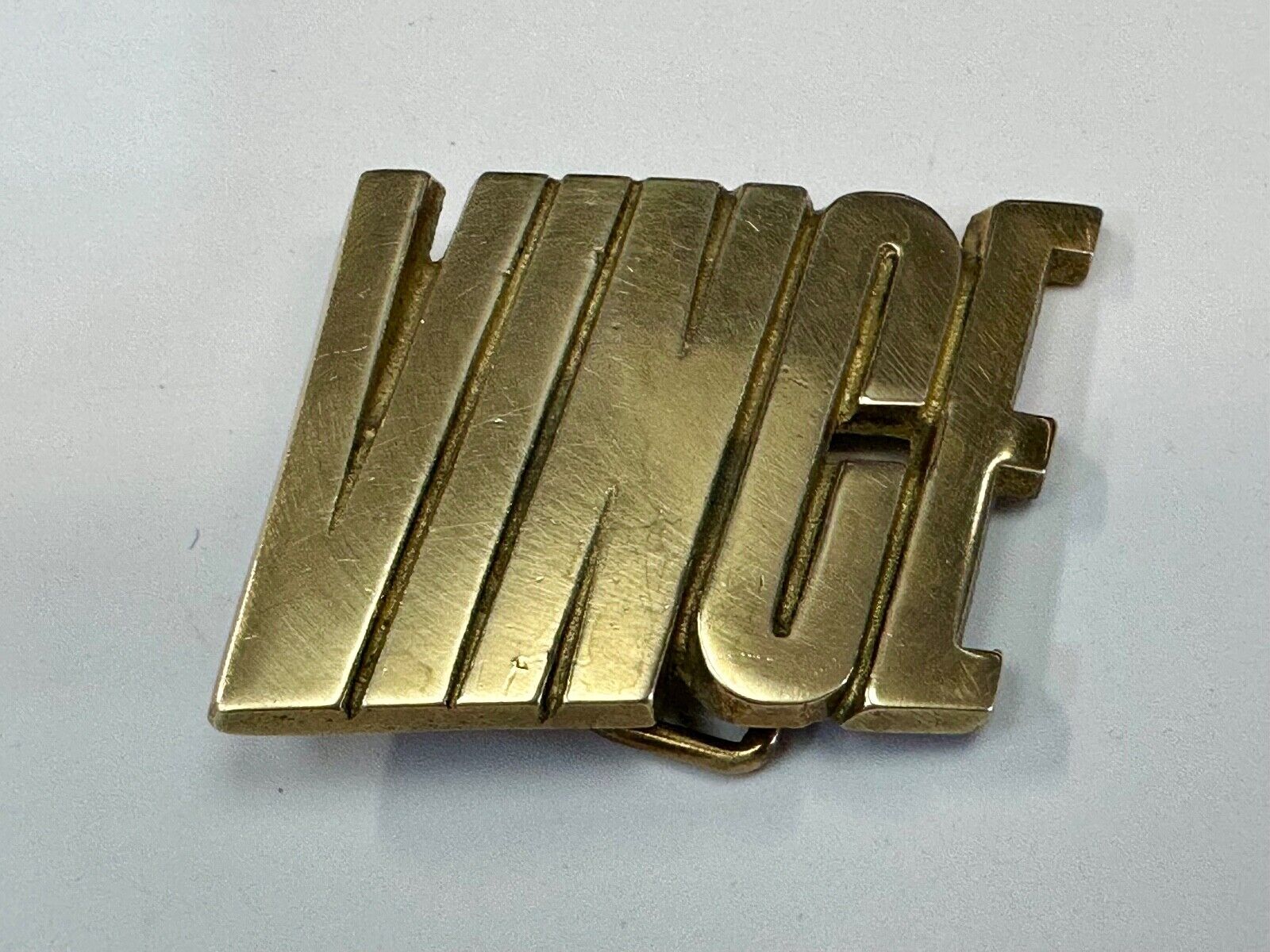 VINCE  custom name cutout block letter solid brass belt buckle by Baron Buckles