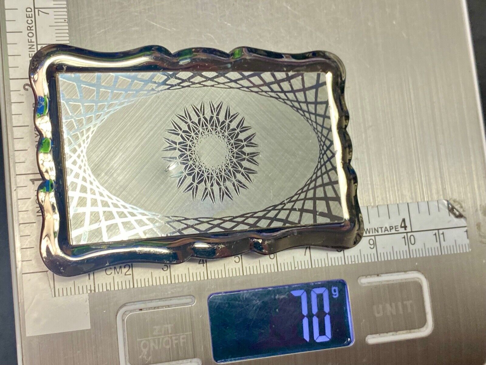 Vintage Etched Star Western Burst Pattern /  Swirl Belt Buckle 