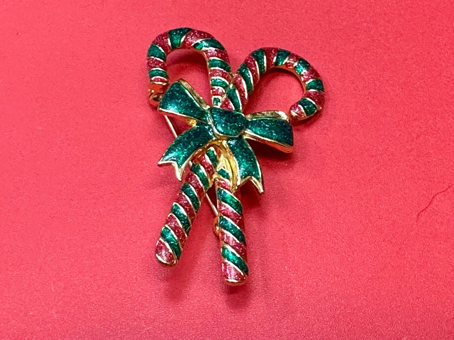 Vintage Candy Cain Pair with bow Christmas Holliday Brooch by AAI