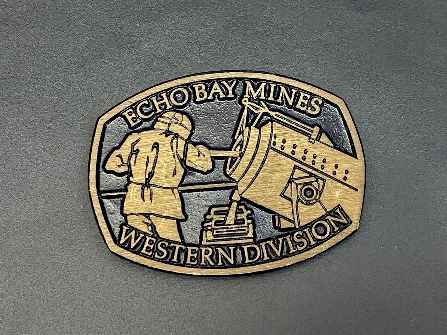 Vintage **ECHO BAY MINES" western division solid brass belt buckle