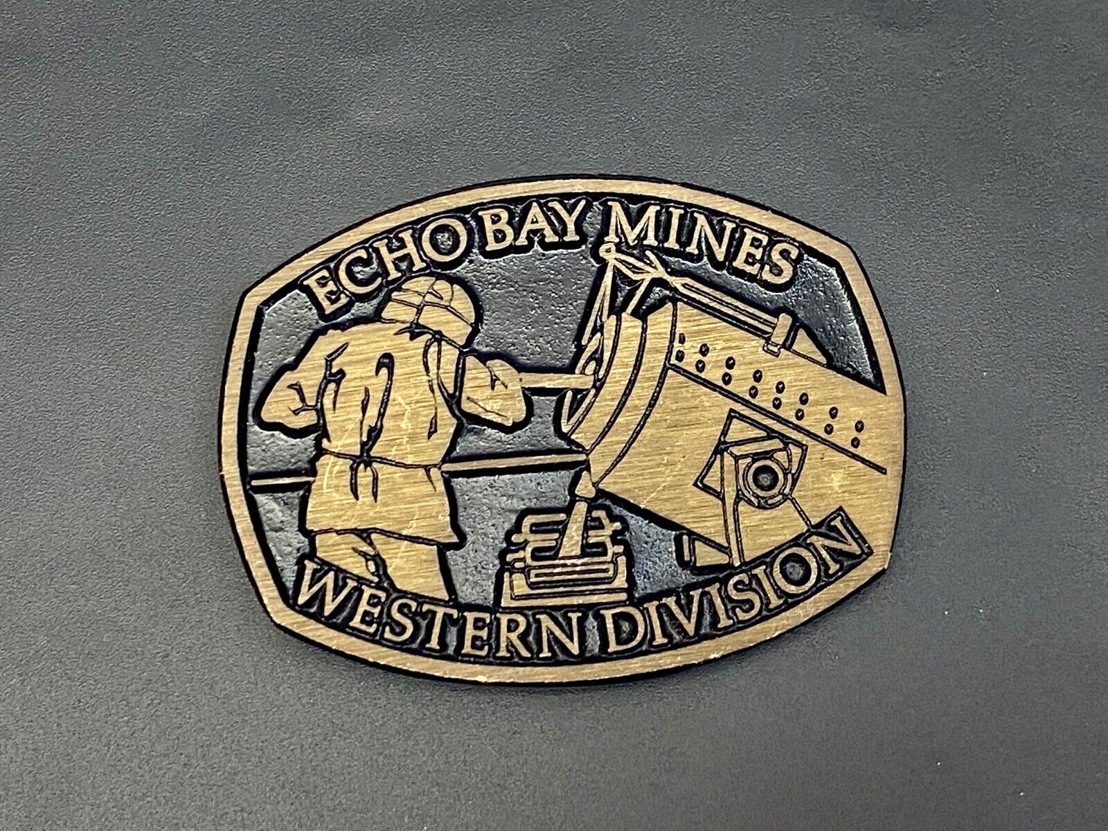 Vintage **ECHO BAY MINES" western division solid brass belt buckle