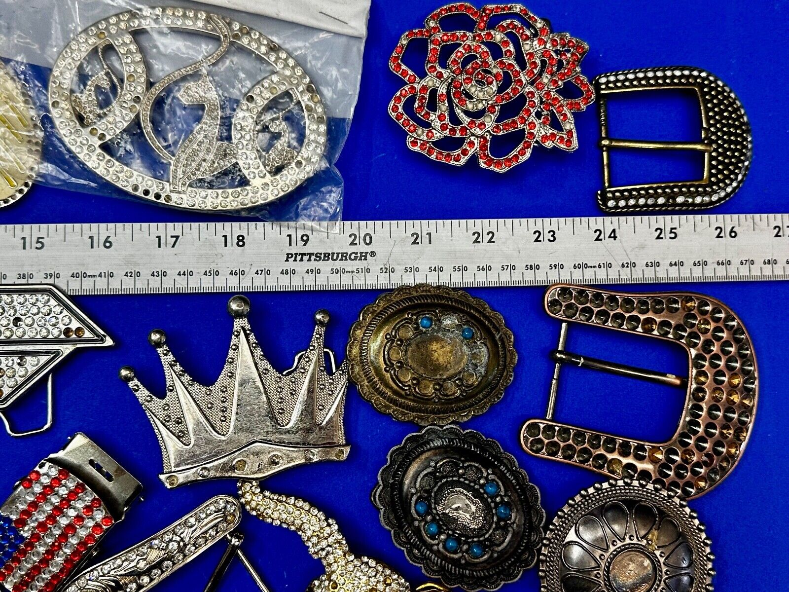 34 Bulk Lot Junk Drawer Grab Bag  to REPAIR Belt Buckle - Missing Rhinestone's