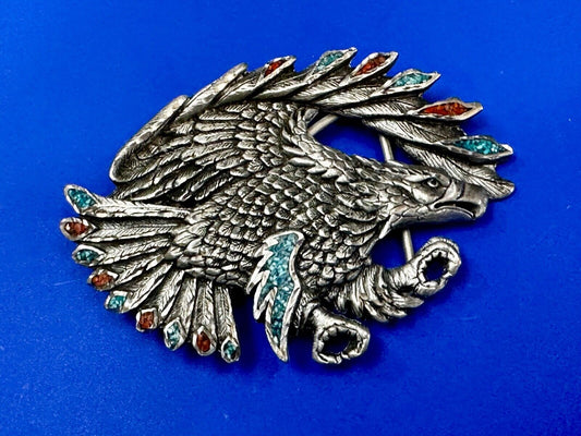 Turquoise Coral Cut Out Hunting Attacking Eagle 2002 Enchantment Belt Buckle