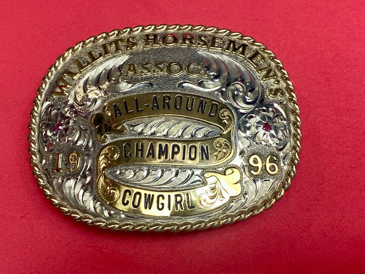 All Around Champion Cowgirl Willits Horsemen's Assoc 96 Trophy belt buckle by Gj