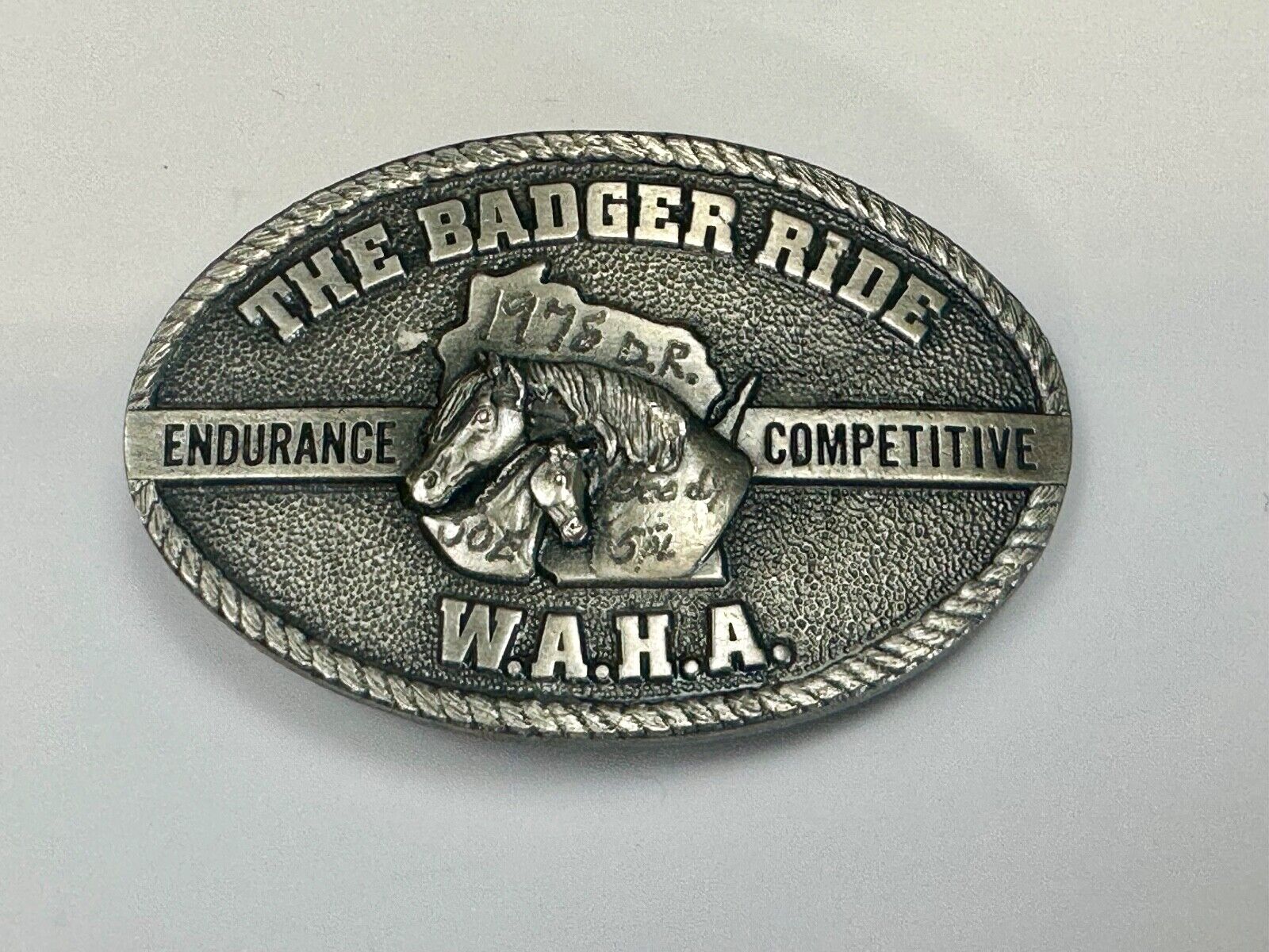 The Badger Ride  WAHA  Endurance Completive WI Arabian Horse Assn belt buckle