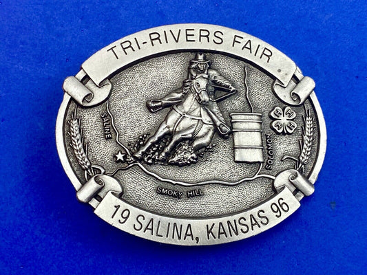 Vintage 1996 Tri-Rivers Fair belt buckle  - Salina KS Kansas by DK Specialties 