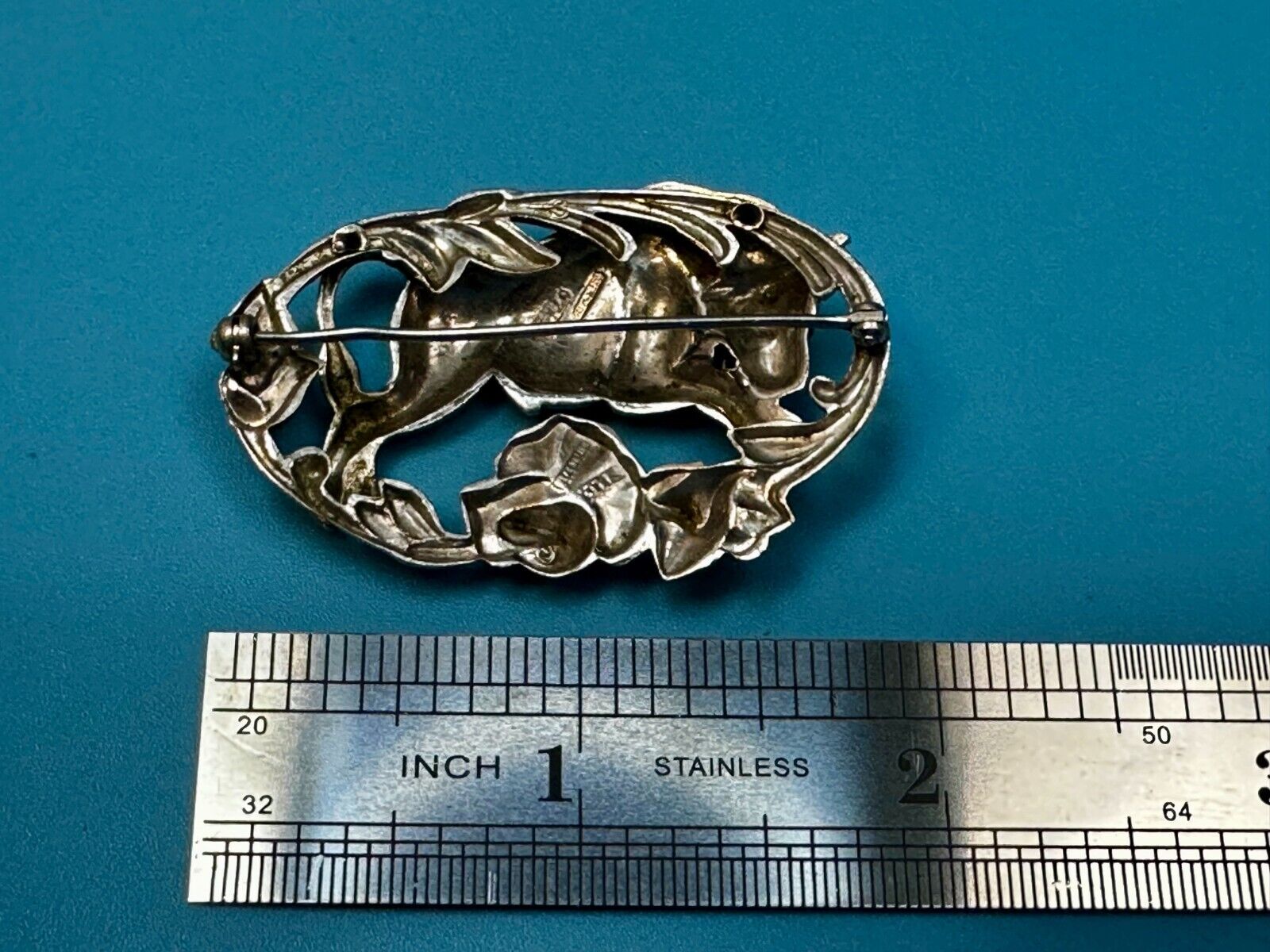 Taurus Bull 2" Wide Green Eyes -9 25 Sterling Silver Vintage Brooch by Otis