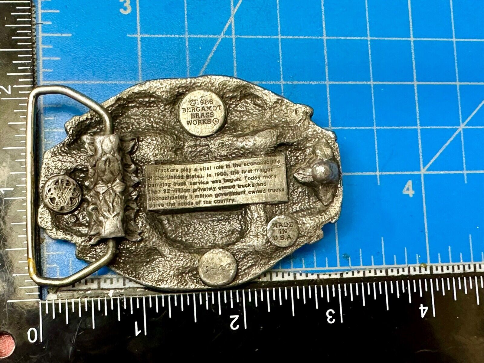 Truckers Semi Drivers Vital Role in the USA Economy 1986 Bergamot Belt Buckle