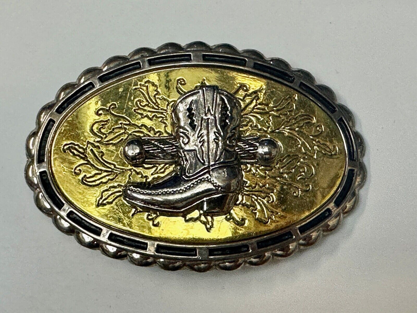 Unique Single Cowboy Boot - vintage yellow background western belt buckle