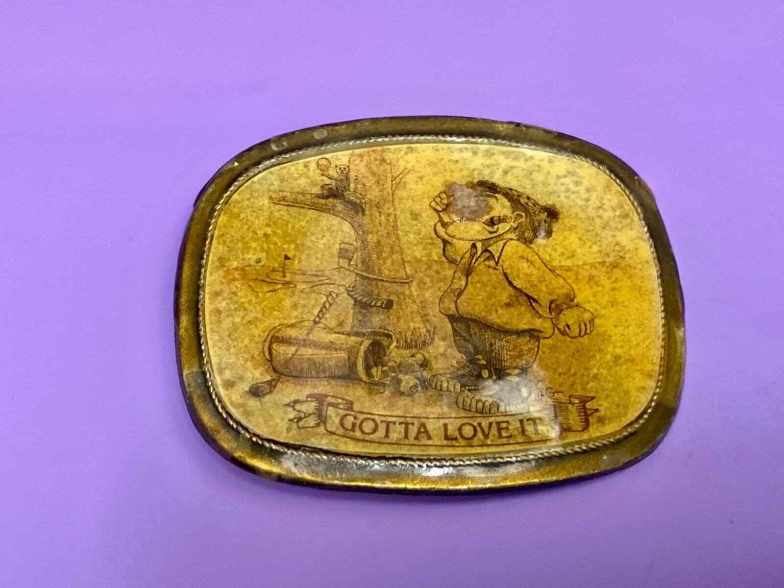 Vintage 1980's "Gotta Love It' Golf Humor Belt Buckle Brass Enamel Squirrel Club