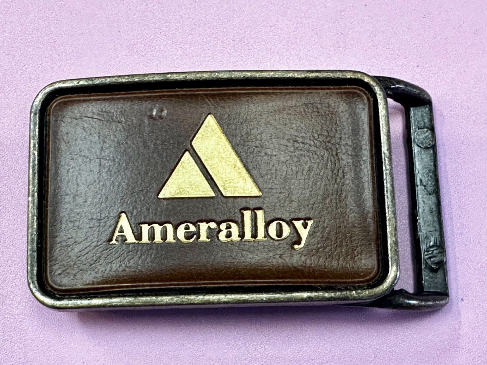 Ameralloy Steel Corporation Advertisement Leather on Metal Belt Buckle