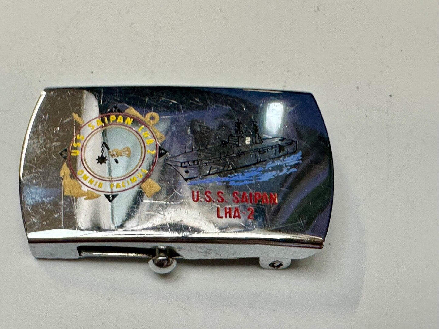 USS Saipan LHA-2 US Military Navy Ship Logo Solid Brass Vintage Belt Buckle