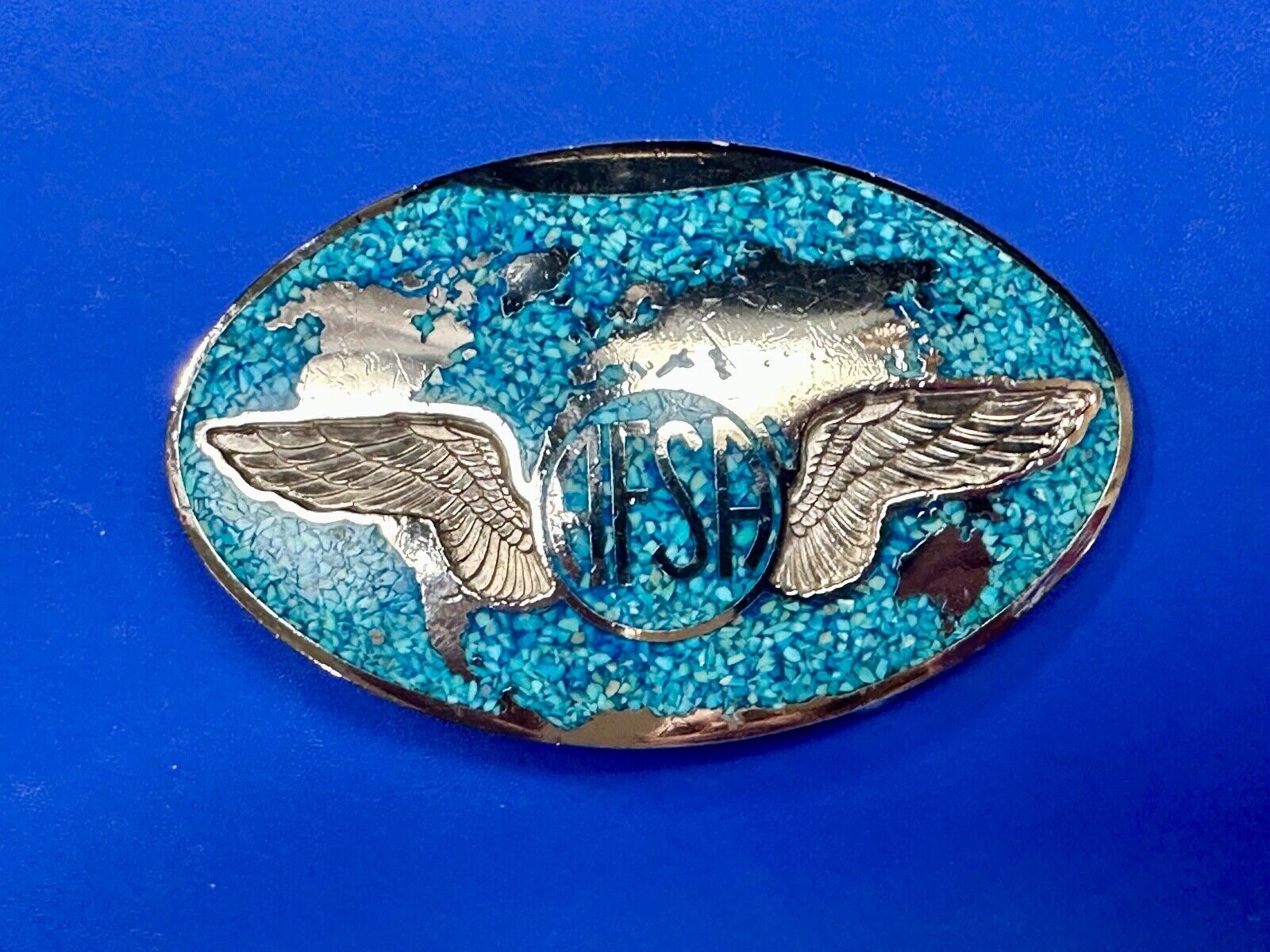 Air Force Sergeants Association AFSA Turquoise Chip inlaid oval belt buckle