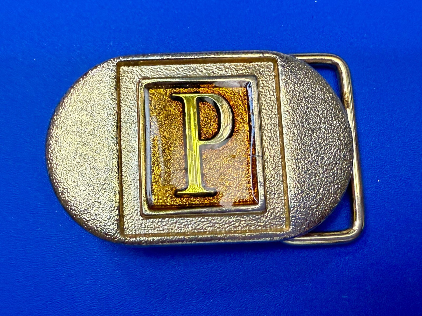 Vintage Custom Initial Letter P Two Tone Lee N.Y Small Belt Buckle