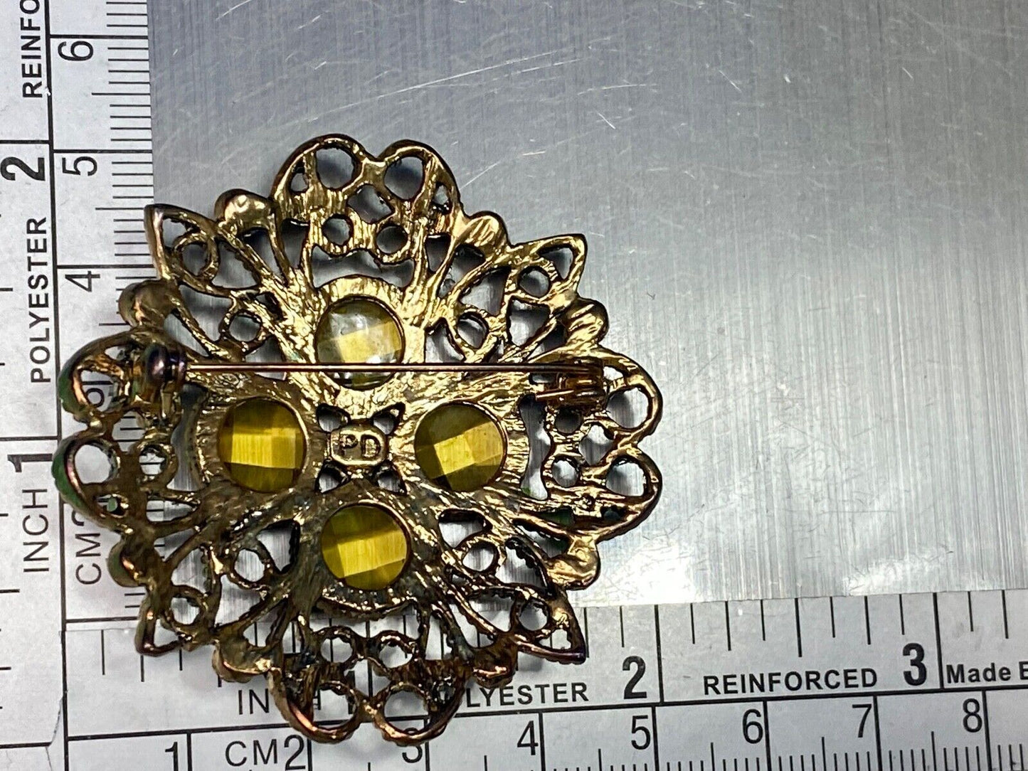 Victorian Flower Theme Rhinestone Accented Vintage Premier Designs Brooch Pin